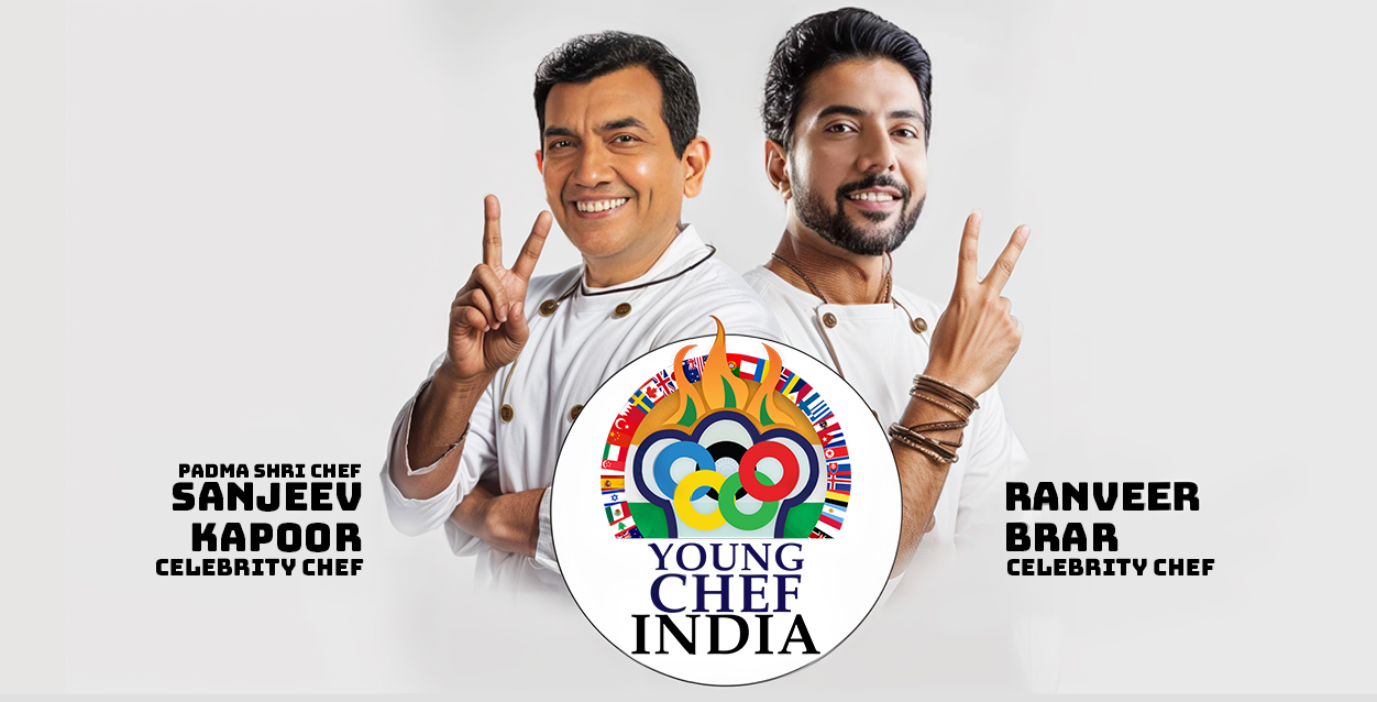 Padma Shri Chef Sanjeev Kapoor and Chef Ranveer Brar with the Young Chef India logo